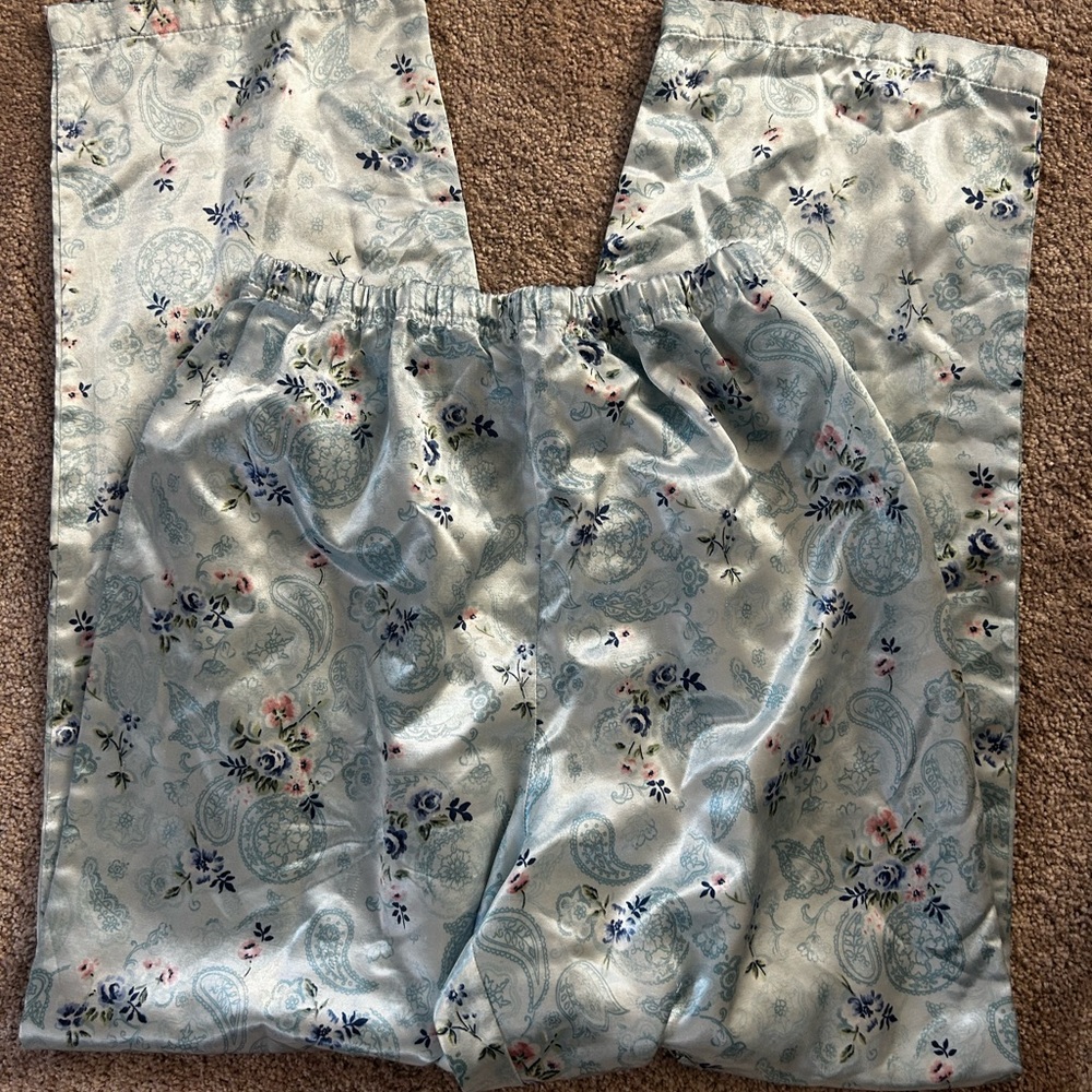 Blue Floral Satin Pants